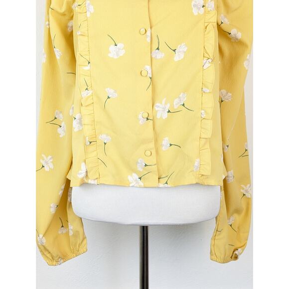 Amuse Society Top Rosalina Floral Ruffle Crop Cottagecore Boho Yellow Size M - Picture 6 of 14